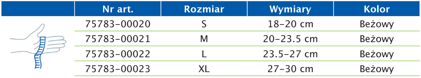 Tabela rozmiarów przedstawiająca wymiary rękawiczek Actimove Arthritis Care Tabela rozmiarów przedstawiająca wymiary rękawiczek Actimove Arthritis Care